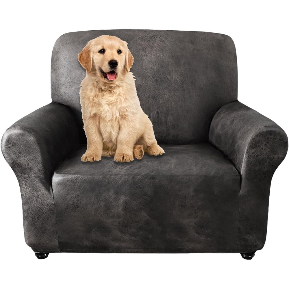MolaSofa Single Chair Cover Dark Camel Leather-Like Spandex Armchair Slipcover